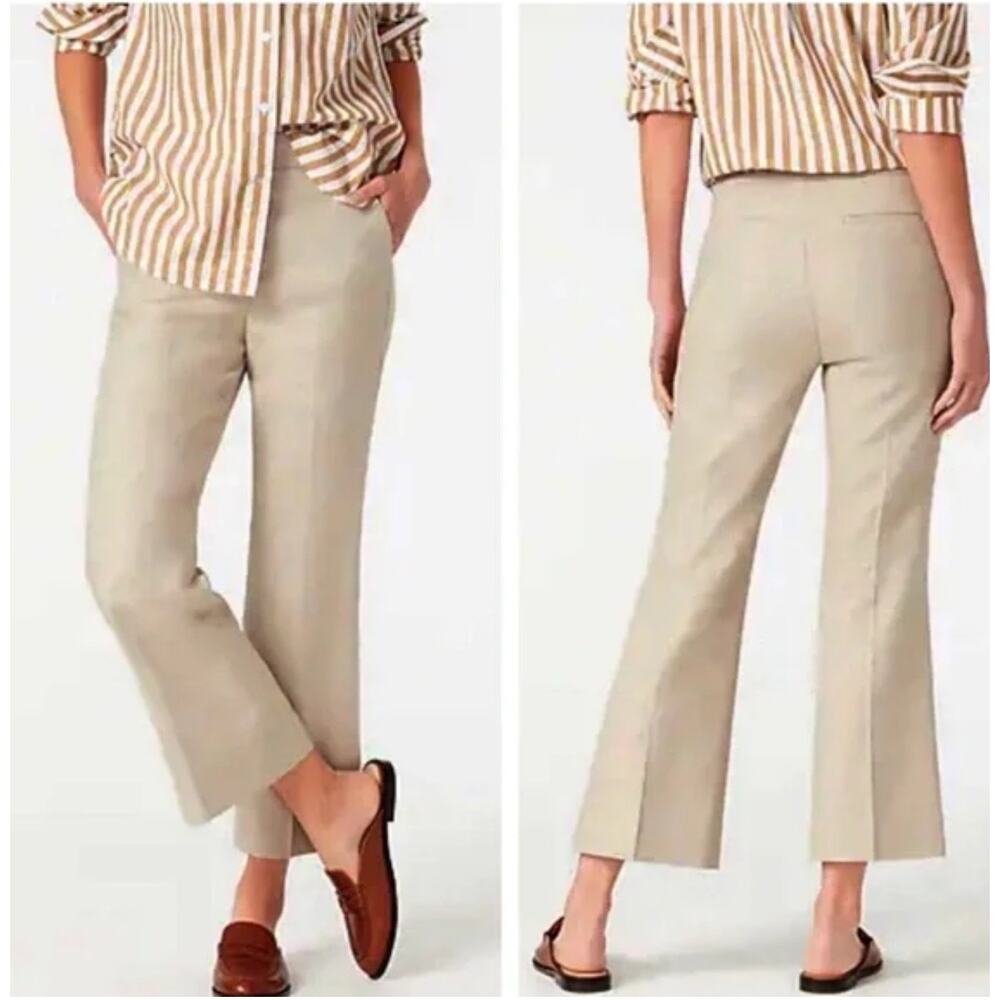 J.Crew Hayden Kickout Crop Linen Blend High Rise Pants Flax Women’s Size 6